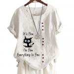 Stiilne mustriga mustriga naiste mugav puuvillane linane vabaaja t-s&auml;rk &uuml;mara kaeluse ja l&uuml;hikeste varrukatega S-5XL S