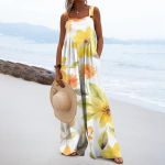 Naiste moodne taskutega varrukateta ja lillemustriga kombinesoon L beež