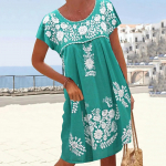 GMXIA naiste moe vabaaja kleidid &otilde;last &otilde;lani lillemustriga l&uuml;hikeste varrukatega O-kaelusega kleidid S roheline