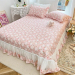 Korea &scaron;ikk tepitud voodikate, puuvillane King-suurus 250 x 270 cm, kattekatted &uuml;lisuured volangid, pits Queen kaheinimesevoodilina, 2 padjap&uuml;&uuml;ri 250x270cm 98x106inch