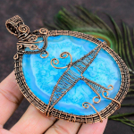 Natural Aqua Solar Druzy Gemstone Handmade Copper Wire Wrap Pendant 4.33 j7c58