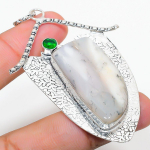 Natural Dendrite Opal, Diopside Gemstone 925 Sterling Silver Pendant 2.96 n2d55