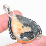Natural Orange Scolecite Stone Two Tone 925 Sterling Silver Pendant 2.25 f2u21