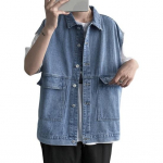 Meeste suvine teksavest vest mantel rev Varrukateta &uuml;hev&auml;rviline teksavest vest, &uuml;herealised suured taskud, disain, pestud kandepind XL sinine