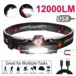 12000LM veekindel v&otilde;imas LED-esilatern XPE + COB USB-laetav esitule pea taskulamp must