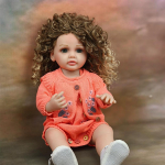 55 cm Reborn Baby v&auml;ikelapse printsess kogu kehaga, pehme silikoon, painduv, pehme puudutusega lokkis juustega kingitus t&uuml;drukule nukule oranž