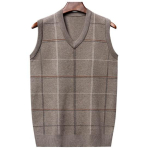 Meeste s&uuml;giskevadine kampsun vest kootud lahtine pullover V kaelusega ruuduline tr&uuml;kiga elastne pehme soe keskealine isa vanaisa kampsun vest M khaki