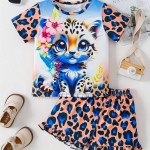 2 tk Vibrant Tiger Print t&uuml;drukute komplekt &ndash; l&uuml;hikeste varrukatega ja v&auml;rviliste l&uuml;hikeste p&uuml;kste komplekt &ndash; vabaajariietus igap&auml;evasteks seiklusteks 100