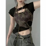 Pure Desire &otilde;&otilde;nes ebaregulaarne l&uuml;hike kaheosaline komplekt naiste T-s&auml;rgiga suvise kamuflaažitr&uuml;kiga Slim Fit rippuv kaelarihm M