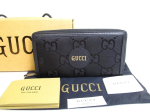 Autentne GUCCI Off The Grid Must Nailon Nahk &Uuml;mmarguse Lukuga Pikk Rahakott #9889 Renoveeritud