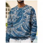 Jaapani Ukiyoe dressipluus meestele, pikkade varrukatega topid, lainelised graafilised r&otilde;ivad, suured O kaelaga pullover 2023 t&auml;navas&auml;rk poiste kapuutsid 4XL