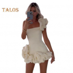 Naiste &otilde;htukleit &uuml;he &otilde;laga, volangidega lillekujundusega &otilde;huke v&ouml;&ouml;koht, varrukateta puhas v&auml;rv seljata bandeau minikleit balli&otilde;htu l&uuml;hike kleit XL roheline