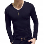 Moodsad meeste Slim Fit T-s&auml;rgid pikkade varrukatega topid Pullover V-kaelusega pluus vabaaja mood, uus XXXL must