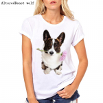 Valentine lille naiste s&auml;rk Welsh Corgi mustriga neiu T-s&auml;rk armas armas mopsikoer 2XL valge