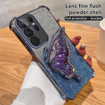 Gradient-Glitter Butterfly Stand Case Samsung S23 S24 Ultra S21 S22 Plus S23FE A52 A15 A55 A14 A34 A54 iPhone 16 15 14 13 12 11 Pro Max 15 14 Plus jaoks Samsung A35 5G