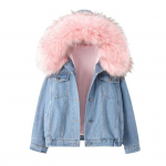 Talvine naiste jope karvane kapuuts, paksendatud pl&uuml;&uuml;s pikkade varrukatega taskud, n&ouml;&ouml;bid, klapp, taskud, mantel L&uuml;hike tuulekindel soe mantel M hall