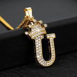 Initsiaalid A-Z Kroon Kaelakee Naistele Meestele Hip Hop Kett Ehted Kristall Tsirkoon Ripats Kaelakeed Collier Bijoux 60cm kuld