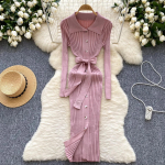 Vintage allap&ouml;&ouml;ratava kraega elegantne pikkade varrukatega &uuml;he n&ouml;&ouml;biga sidumiskleit, slim Korea mood naiste s&uuml;gis-talvine riietus One Size