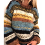 Naiste s&uuml;gistalvine kampsun avara kootud pullover The Rainbow triibulised pikkade varrukatega naiste soe O-kaelusega topp M