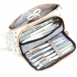 Lastele m&otilde;eldud pliiatsi&uuml;mbris Kahekordse lukuga koolitarvete kosmeetikakott, suur mahutavus valge