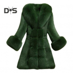 Keskealised naiste mantel udune kunstkarusnahk Slim Fit V kaelus Kuulsuste balli pidulik mantel Elastne v&ouml;&ouml;koht keskmise pikkusega k&uuml;lmakindlad talvised &uuml;ler&otilde;ivad XL roheline