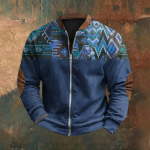 Meeste Retro Casual gradienttr&uuml;kiga kampsun L sinine