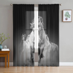 Jooksev hobune Loom L&auml;bipaistvad kardinad Elutoa aken T&uuml;llkardinad Magamistoa K&ouml;&ouml;gi jaoks Kodukaunistus Voile kardinad W135 x H115cm x1&Rod Pocket