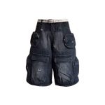 T&auml;navastiilis &Uuml;legabariidilised Pesitud Vintage Taskutega Naiste T&ouml;&ouml;riided Denim L&uuml;hikesed P&uuml;ksid K&otilde;rge V&ouml;&ouml;koht Sirge S&auml;&auml;rega P&uuml;ksid XXXXL must