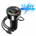 4 USB-autolaadijat koos 3-&uuml;hes laadimiskaabliga QC 3.0 ja 3 USB-pordiga autotelefoni laadija adapteriga