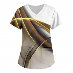 Naiste moeprindiga l&uuml;hikeste varrukatega V-kaelusmustriga topsid Taskuga t&ouml;&ouml; T-s&auml;rgid XXL kohv