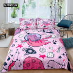 Cartoon Cat tekikott Cartoon Animal Print voodipesu komplekt koos padjap&uuml;&uuml;riga 2/3 tk voodikatte komplekt magamistoa sisekujunduseks EU single(135x200cm)