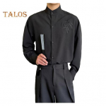 Meeste kevads&uuml;giskleit, s&auml;rk, krae, &otilde;huke, veniv, bambusest lehtedest tikand &Uuml;herealised, pikad varrukad, puhas v&auml;rv, keskmise pikkusega pidulik &auml;ri 3XL valge