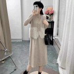 Elegantne naiste s&uuml;gis-talv uus kerge temperament salendav vest kaheosaline komplekt kootud kleit kampsun &uuml;likond trendikas One Size must