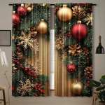 2 tk pidulik j&otilde;uluvana ja kellukese j&otilde;ulukardinakomplekt &ndash; erksad pol&uuml;esterkatted koos varrastega magamistoa elutoa kaunistamiseks 100W130H(CM)40x51in&Grommet Top