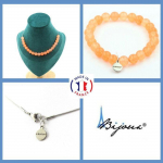 Pierres et Min&eacute;raux. Parure bijoux Bracelet Collier 20 Perles Calc&eacute;doine orange 8 mm. Taille personnalisable.