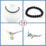 Pierres et Min&eacute;raux. Parure bijoux Bracelet Collier perles Onyx noir mat 8 mm. Chaine en Taille personnalisable.