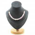 Pierres et Min&eacute;raux. Collier 20 perles Quartz rose 8 mm Chaine en acier inoxydable Collier femmes, hommes. Taille personnalisable.