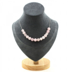 Pierres et Min&eacute;raux. Collier 15 perles Quartz rose 8 mm Chaine en acier inoxydable Collier femmes, hommes. Taille personnalisable.