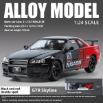1/24 m&otilde;&otilde;tkava Nissan GTR R34 modifitseeritud lilleline versioon Horizon Ares heli ja valgusega Kiire ja vihane superralli sulamist valatud mudelauto poiss must