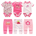 Kiddiezoom 6-osaline moekas beebipoisi ja -t&uuml;druku body + p&uuml;ksid 100% puhas puuvill pehme 0-12 kuud vasts&uuml;ndinu komplekt 0-3Months pink