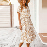 Naiste kleidid T&auml;ppidega tr&uuml;kitud tuunika v&ouml;&ouml;kohaga midikleit Suvine vabaaja l&uuml;hikeste varrukatega kleit L