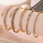 Euroopa ja Ameerika luksuslik tsirkooniumoksiidi k&auml;ev&otilde;ru: Personaliseeritud mikroinkrusteeritud teemant, titaanterasest, kullatud, naistele E525-Gold Colorful Zircon Bracelet