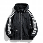 L-9XL Spordir&otilde;ivad Meeste Vabaaja V&auml;lisjakk Meeste Lahtine Pluss Kolme Triibuga Kapuutsiga Jakk 8XL must