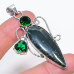 Natural Nephrite, Diopside 925 Sterling Silver Jewelry Pendant 2.76 w6t37