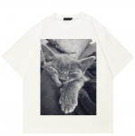 T&auml;navar&otilde;ivad Cat Graphic T-s&auml;rk Puuvillane T-s&auml;rk Unisex Topid Tees Suvine l&uuml;hikeste varrukatega T-s&auml;rk S valge