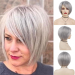 GNIMEGIL blond parukas tukkidega S&uuml;nteetilised juuksed naistele L&uuml;hikesed Bob-soengud Moodsad Parukas Looduslikud Bobo-soengud Memmeparukas Kingitused Grey