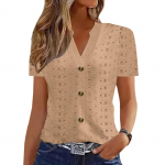 Naiste pluusid, pidulikud vabaaja V-kaelusega pluusid, &uuml;hev&auml;rvilised l&uuml;hikeste varrukatega pluusid, vabaaja topid, suvine s&auml;rk S