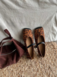 Retro seemisnahast leopardimustriga ruudukujulise ninaga madala tallaga &uuml;hed kingad mitmek&uuml;lgsed pehme tallaga Mary Jane kingad 35 leopardimustriline v&auml;rv