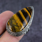 Natural Tiger Eye Gemstone Handmade 925 Sterling Silver Jewelry Ring S.10 z6c23