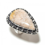 Fossil Coral Handmade 925 Sterling Silver Jewelry Ring Size 8 w3e04